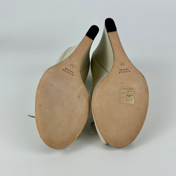 Gucci Cream GG Logo Peep Toe Wedge - Picture 9 of 9